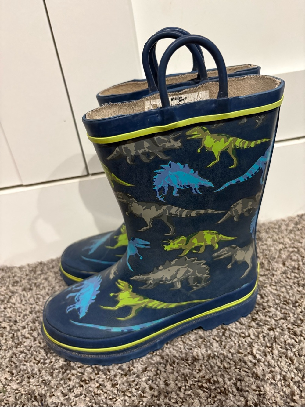 Western Chief Waterproof Rain Boots Blue with Dino’s Size 13c